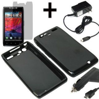 Luxmo TPU Sleeve Gel Cover Skin Case for Verizon Motorola Droid RAZR MAXX XT916 + LCD + Car + Home Charger  Black Cell Phones & Accessories