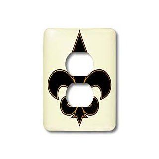 3dRose lsp_22360_6 Large Black and Gold Fleur De Lis Christian Saints Symbol 2 Plug Outlet Cover   Outlet Plates  