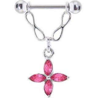 Passion Pink Gem Pleasing Perennial Dangle Nipple Shield Piercing Rings Jewelry