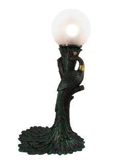 Hand Painted Peacock Frosted Globe Accent Lamp   Table Lamps