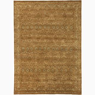 Hand made Abstract Pattern Orange/ Taupe Wool Rug (8x10)