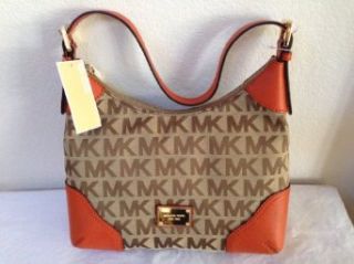 Michael Kors Millbrook Signature Shoulder Handbag Purse Beige Ebony Orange Clothing
