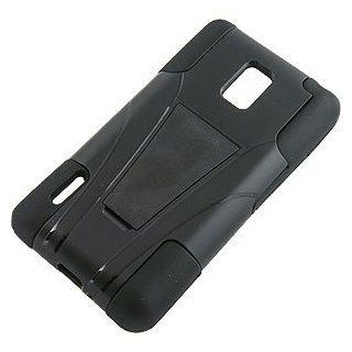 Dual Layer Cover w/ Kickstand for LG US780, Black/Black Cell Phones & Accessories