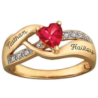 10K Gold Plated Sterling Silver Couples Birthstone Hearts Ring with