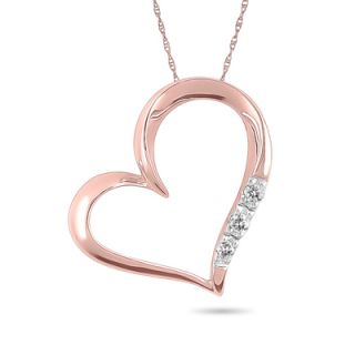 Diamond Accent Tilted Heart Pendant in 10K Rose Gold   Zales