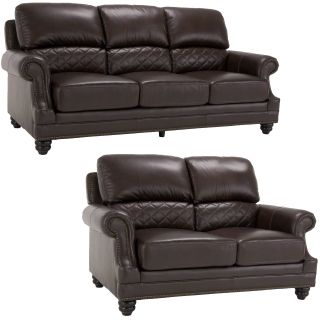 James Brown Italian Leather Sofa And Leather Loveseat