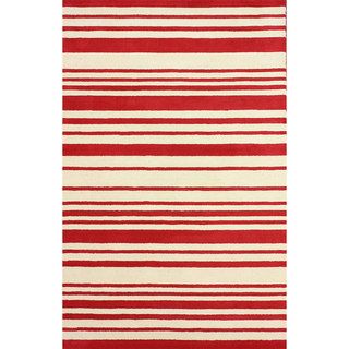 Nuloom Contemporary Hand tufted Modern Stripes Red New Zealand Wool Rug (76 X 96)