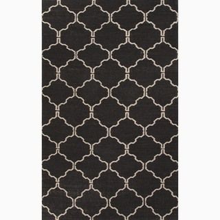 Hand made Moroccan Pattern Black/ Ivory Wool Rug (2x3)