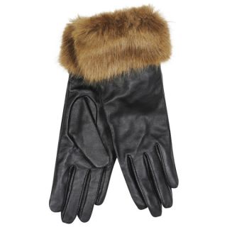 Womens Faux Fur Leather Gloves   Warm Honey      Clothing