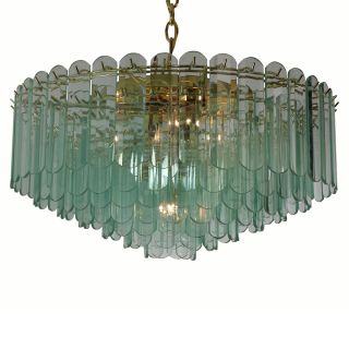 7 light Polished Brass/ Rounded Spear Glass Contemporary Chandelier