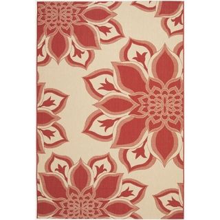 Safavieh Indoor/ Outdoor Courtyard Creme/ Red Rug (67 X 96)