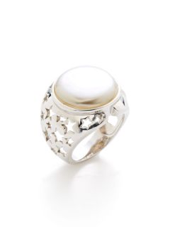 White Coin Pearl & Cutout Star Ring by Tara Pearls Essentials