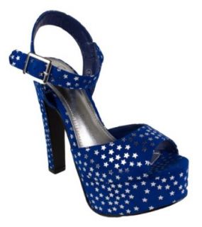 Rimose By Delicious Platform High Heel Ankle Strap Sandal, twilight blue star faux suede, 6 M Shoes