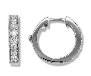 1/2 Carat Diamond Hoop Earrings in 14k White Gold (with Safety Lock) Jewelry