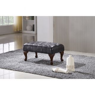 Classic Brown Faux Leather Ottoman Bench With Carved Legs