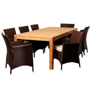 Zoe 9 piece Teak And Wicker Outdoor Dining Set