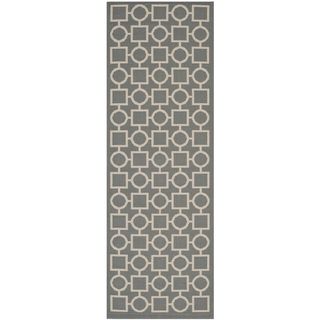Safavieh Indoor/ Outdoor Courtyard Squares and circles Anthracite/ Beige Rug (23 X 67)