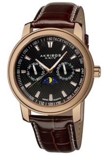 Akribos XXIV AK573RG  Watches,Mens Black Embossed Dial Brown Leather, Casual Akribos XXIV Quartz Watches