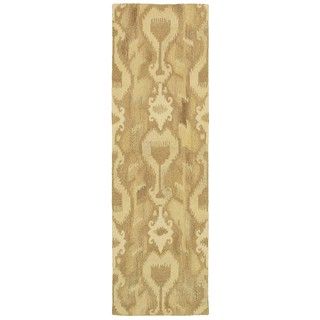 Abstract Ikat Hand made Ivory/ Beige Rug (26 X 8)