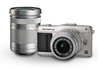 Olympus E PM2 16MP Compact System Camera with 14 42mm and 40 150mm Two Lens Kit (Silver)  Compact System Digital Cameras  Camera & Photo