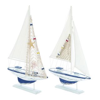 Decorative Wooden Sailing Boat Set (set Of 2)