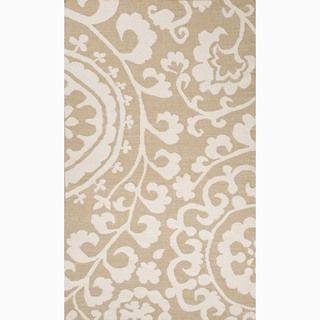 Handmade Floral Pattern Taupe/ Ivory Wool Rug (36 X 56)