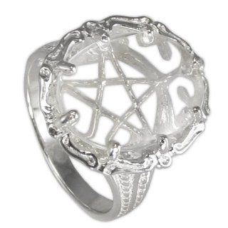 Large Clear Quartz Gemstone Pentacle Pentagram Ring Wicca Pagan Jewelry (sz 4 15) Jewelry