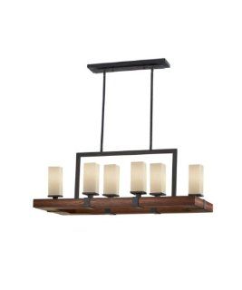 Murray Feiss F2592/6AF/AGW Madera Collection 6 Light Island Chandelier, Antique Forged Iron and Aged Walnut with Cream Etched Glass    