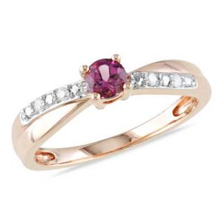 0mm Pink Tourmaline and Diamond Accent Promise Ring in Rose Rhodium