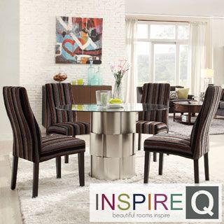 Inspire Q Inspire Q Elbridge 5 piece Woven Drum Dark Tonal Stripe Dining Table Black Size 5 Piece Sets