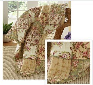 Country Cottage Floral Patchwork Quilted Throw   Throw Blankets