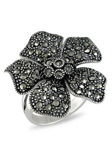 Amour U7500585310 5  Jewelry,Rhodium Plated Sterling Silver Black Cocktail Ring, Fine Jewelry Amour Rings Jewelry