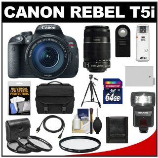 Canon EOS Rebel T5i Digital SLR Camera & EF S 18 135mm & EF S 55 250mm IS Lens + 64GB Card + Battery + Case + Flash + 3 UV/CPL/ND8 Filters Kit  Camera & Photo