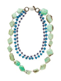 Blue Jade, Chrysoprase,  & Crystal Multi Strand Necklace by Tova
