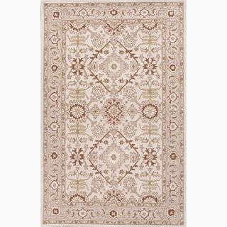 Hand made Ivory/ Red Wool Easy Care Rug (5x8)