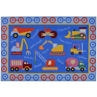 Childrens Construction Machinery Design Blue Area Rug (33 X 5)