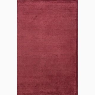 Handmade Solid Pattern Red Wool/ Art Silk Rug (8 X 10)