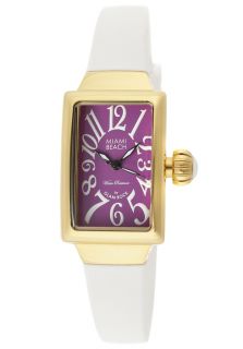 Glam Rock MBD27132  Watches,Womens Miami Beach Art Deco Purple Dial White Rubber, Casual Glam Rock Quartz Watches