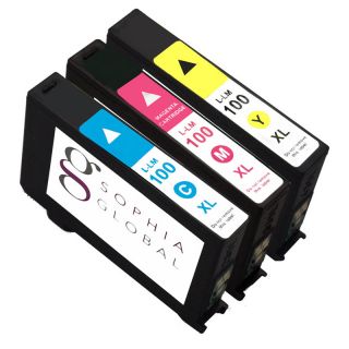 Sophia Global Lexmark 100xl Remanufactured 3 piece Color Ink Cartridge Replacement Set