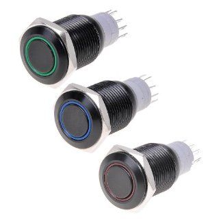 3pcs Angel Eye Black LED Push Button Switch 16mm Hole 12v Metal Latching Switch  Red, Blue, Green