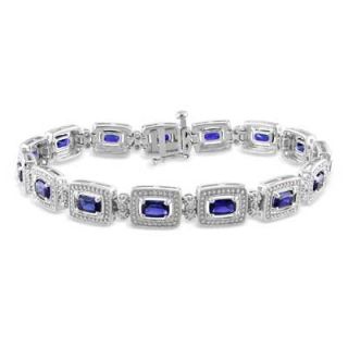 Cushion Cut Lab Created Blue Sapphire and Diamond Accent Bracelet in