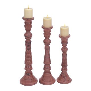 Pink Wood Candle Holders (set Of 3)