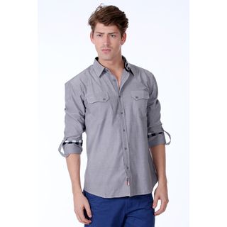191 Unlimited Mens Slim Fit Grey Woven Button up Shirt