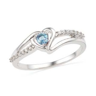 Aquamarine and Diamond Accent Heart Ring in Sterling Silver   Zales