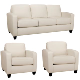 Bryce White Italian Leather Sofa And Two Chairs