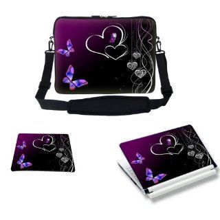 17 inch Butterfly Hearts Design Laptop Carrying Sleeve Bag Case with Hidden Handle & Adjustable Adjustable Shoulder Strap with Matching Skin Sticker & Mouse Pad Combo Computers & Accessories