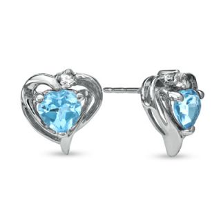 0mm Heart Shaped Blue Topaz and Lab Created White Sapphire Earrings