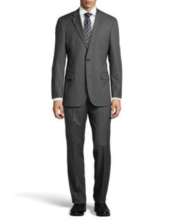 Pasini Triple Pinstripe Wool Two Piece Suit, Medium Gray