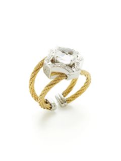 Classique White Crystal & Diamond Curved Cross Ring by Charriol
