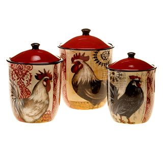 Hand painted Fancy Rooster Ceramic Canisters (set Of 3)